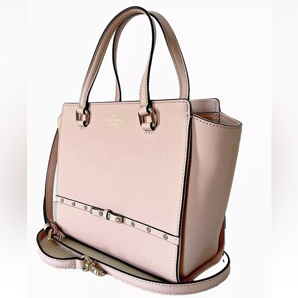 New Kate Spade Small Hadlee Laurel Way Jeweled Saffiano Leather Tote Warm Vellum - Picture 2 of 5